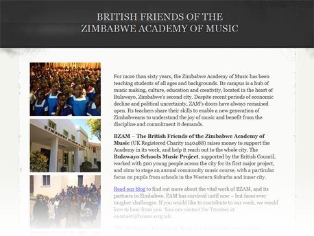 British Friends of the Zimbabwe Academy of Music site screenshot
