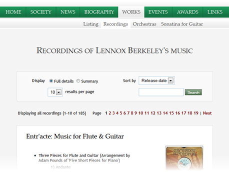 Lennox Berkeley Society site screenshot